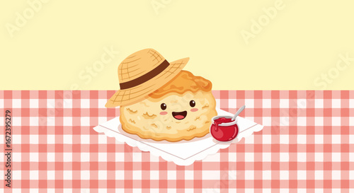 A Charming Dessert Decorated With a Hat and a Berry Jam  on a Table