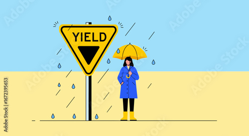 A Person Yields To The Adverse Weather Conditions Under An Umbrella During A Rainstorm