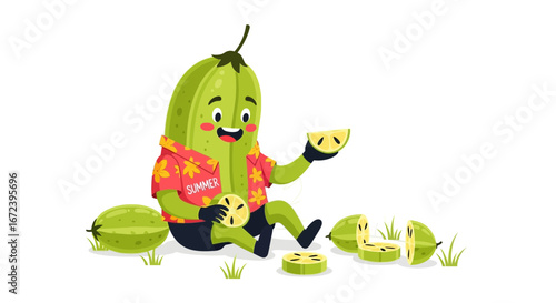 A Cheerful Calabash Character Enjoying Summer's Refreshing and Sunny Ambiance