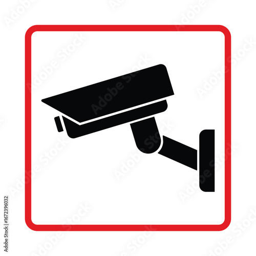 Security camera icon, video surveillance, cctv sign. Square indicating camera operation. Surveillance camera,monitoring, safety home protection system. Fixed CCTV, Security Camera Icon Vector EPS 10