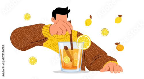 A Refreshing Lemonade Being Stirred With Cinnamon, Ready to Be Enjoyed with Fruits