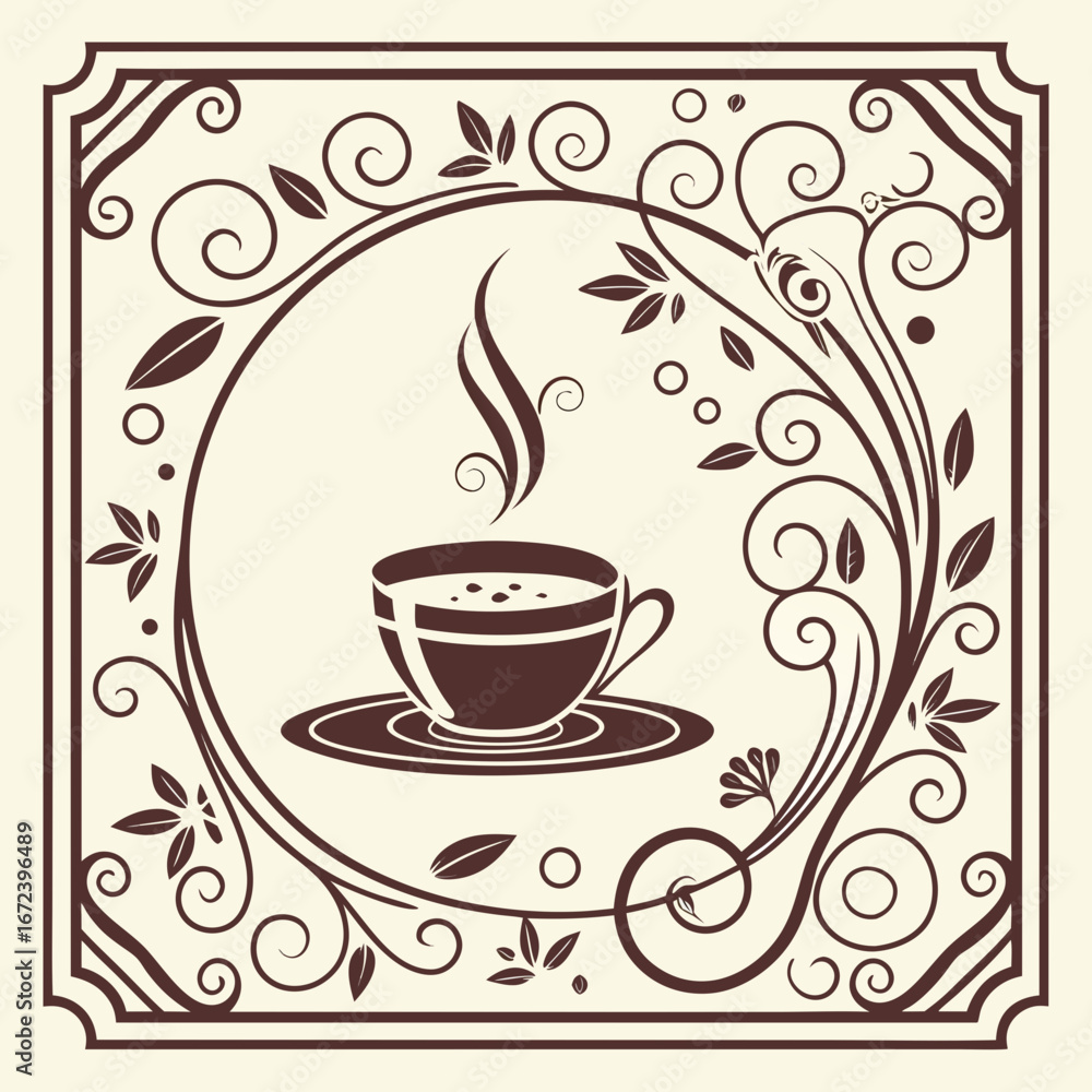 Obraz premium An inviting hot coffee and tea breakfast beverage served in a brown mug with beans and steam 