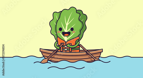 A Cheerful Vegetable Navigating Waters By Using An Elegant Rowing Boat