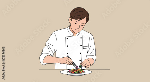 Chef Decorating Food on Plate