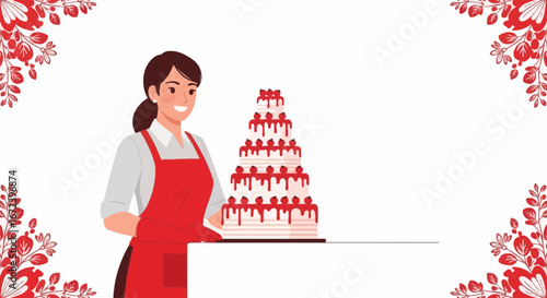 A Smiling Pastry Chef Presents A Decorated Cake In A Delicious And Tasty Presentation