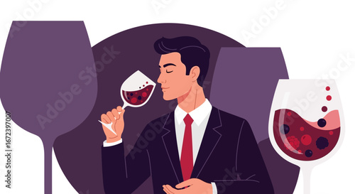 A Sommelier Appreciating The Bouquet Of Fine Wine During An Elegant Tasting Session