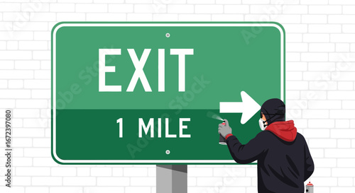 A Street Artist Redefines Highway Direction Using Graffiti Art On A Traditional Sign