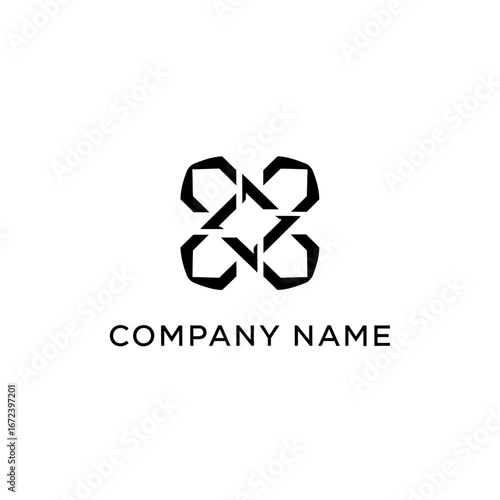 Abstract Geometric Logo Design with Symmetrical Flower Shape.