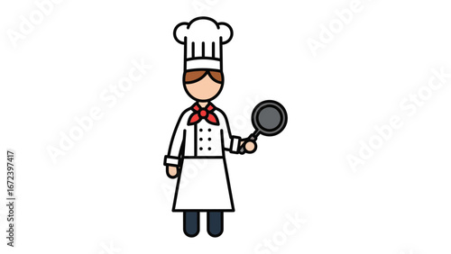 Chef and Pan: An illustration of a chef holding a pan, ready to begin culinary creation, captures the essence of cooking, culinary expertise, and the chef's profession.