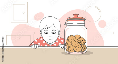 A Child's Anticipation for Tasty Biscuits in a Glass Jar, A Sweet Illustration
