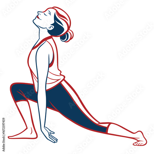 Woman Practicing Low Lunge Yoga Pose Illustration isolated on transparent background
