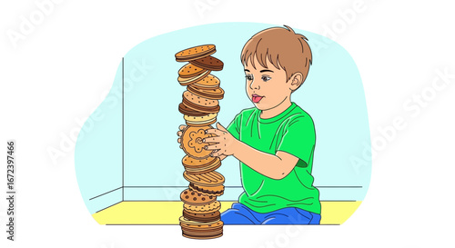 A Child's Endeavor to Build a Tower of Deliciously Stacked Biscuits