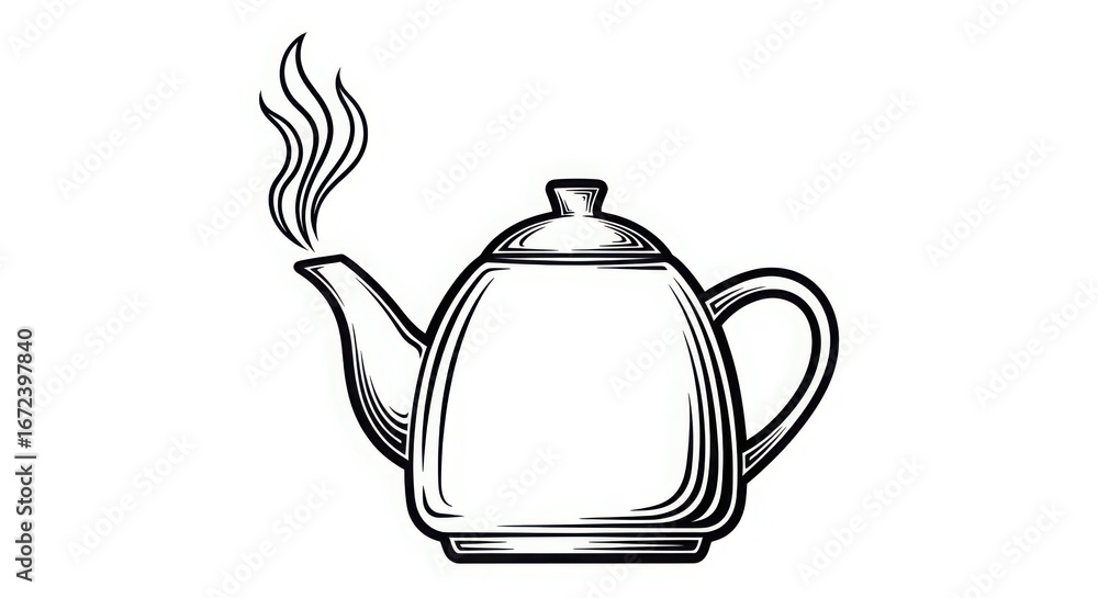 Obraz premium Hand drawn sketch of a steaming teapot pouring hot beverage perfect for cozy moments and tea time ambiance