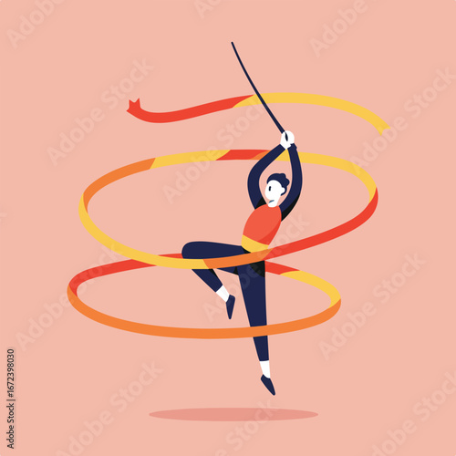 Athlete Performs Rhythmic Gymnastics on Studio Stage