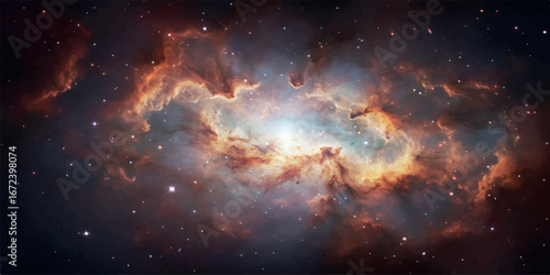 Vibrant nebula in deep space, glowing with cosmic dust and stars, a celestial wonder