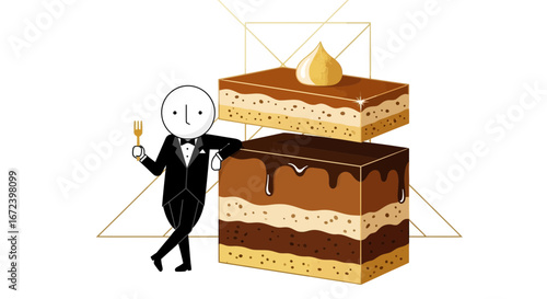 A Whimsical Illustration Featuring A Sophisticated Server And Delightful Patisserie Creations