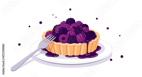 A Delicious, Colorful Tart with Fresh Berries and Drizzled Sauce on a Plate