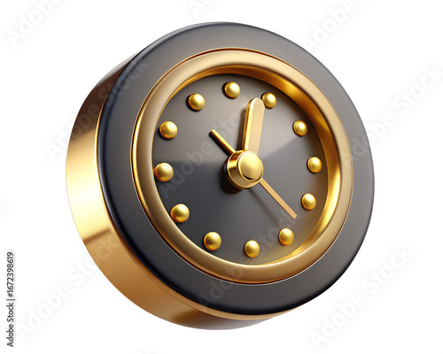 3D Render of a Luxurious Golden Clock Striking Midnight

