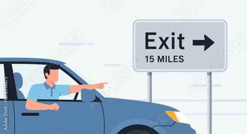 A Driver Points Towards The Exit Route While Navigating A Road Trip Ahead