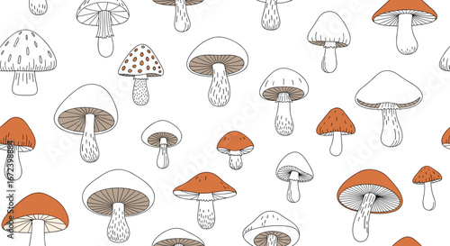 Whimsical mushroom pattern for playful designs, perfect for invitations, fabric, and decor