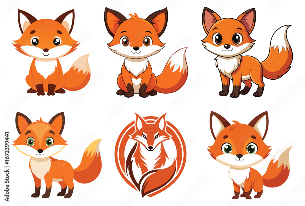 Fototapeta premium set of red fox icons