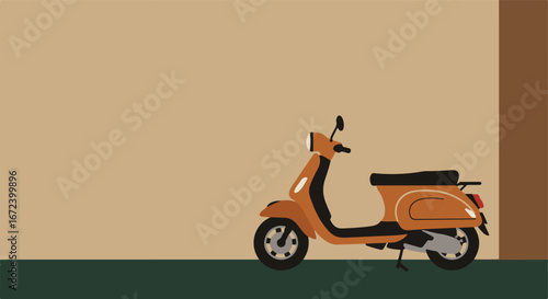 Scooter Parked next to wall, minimalist design illustration
