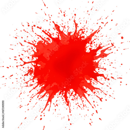 Explosive Red Paint Splatter on White Background – Bold Artistic Expression of Energy, Chaos, and Creativity