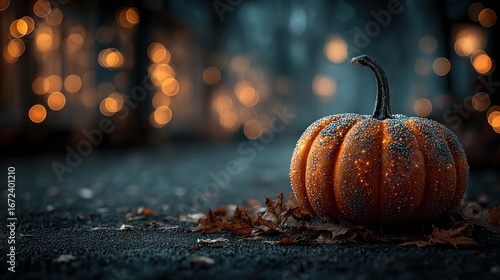 Happy halloween with pumpkin on bokeh background with copy space