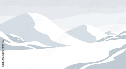 Abstract Snowy Mountains Landscape Depicting Cold Season in Minimalist Style