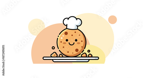 Adorable Animated Chef Cookie Wearing a Hat and Smiling, Ready For Serving