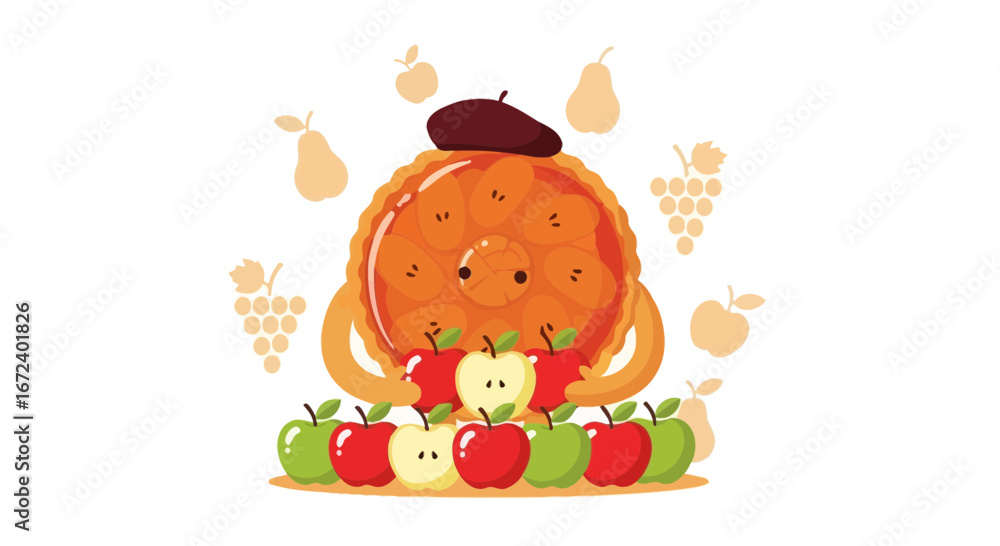 Fototapeta premium Adorable Apple Pie With Friends And Fruit Silhouettes, An Delightful Combination