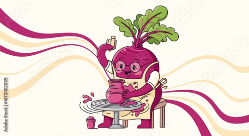 Adorable Beetroot Engaged In Pottery, Perfect For Creative Illustrations And Designs