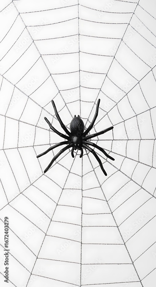 Obraz premium Spiderweb with Black Spider Isolated on White Background