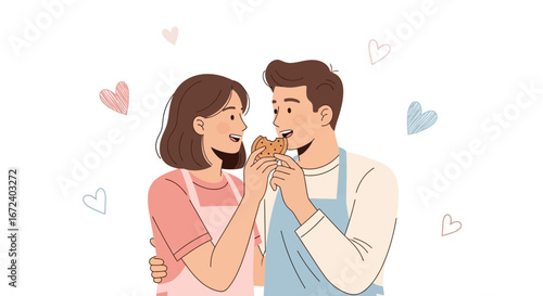 Amorous Couple Partaking In a Delicious Treat, Sharing Affection and Creating Joyful Moments