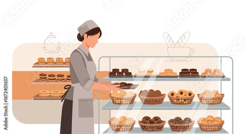 An Artisan Baker Arranging Pastries For Display In A Delicious Cafe Showcase