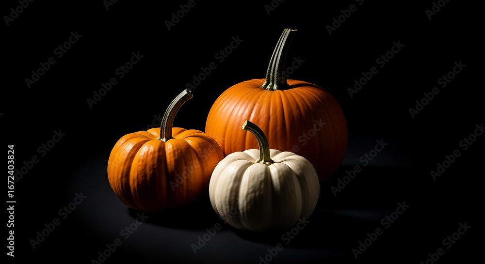 Obraz premium Set of Pumpkins on Black Background 