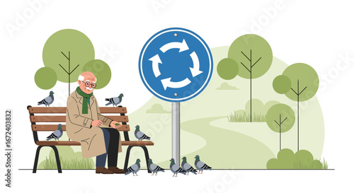 An Elderly Man Enjoying a Peaceful Afternoon Feeding Pigeons in the Park