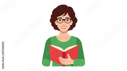 Smart Lady and Her Literary World: A woman, immersed in her reading experience, holds an open book in her hands, radiating the joy of knowledge. 