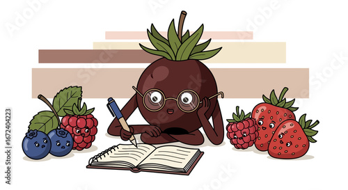 Adorable Fruit Scholar Sketching Adventures With Berries and Strawberries Delightfully