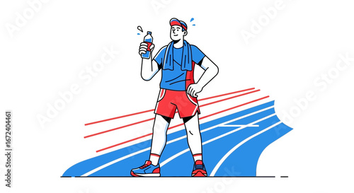 Animated Athlete Taking A Break And Rehydrating After Running On The Track