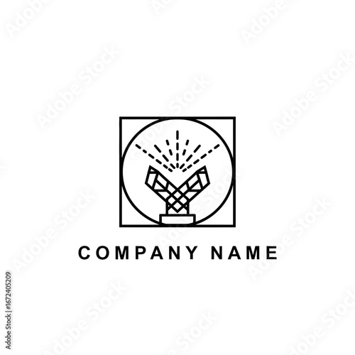 Minimalist line art logo featuring a stylized water sprinkler or fountain icon.