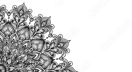 Intricate Black and White Mandala Design with Ornamental Details, Perfect for Artistic and Spiritual Projects