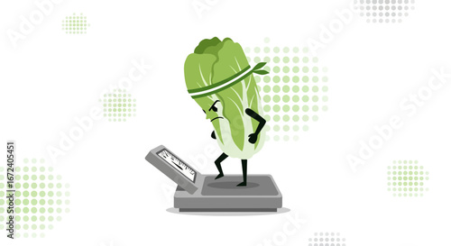 Animated Bok Choy Exercising and Assessing Weight on a Scale for Healthy Lifestyle