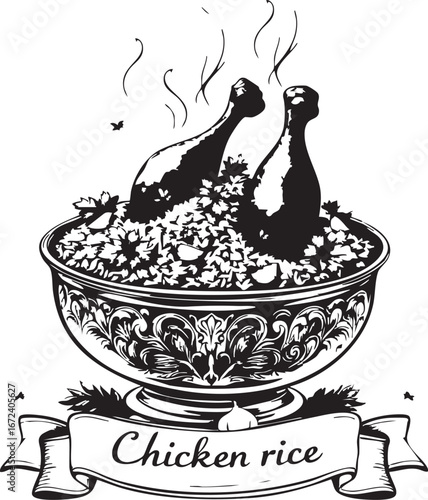 Delicious Chicken Biryani in a Royal Bowl - Vector Illustration