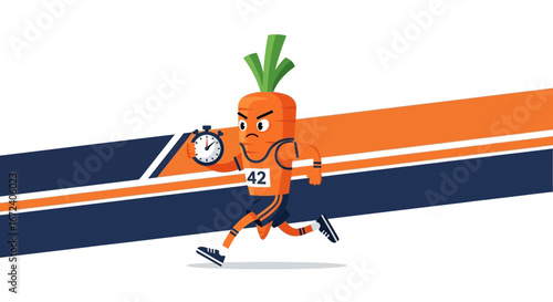 Animated Carrot Athlete Races Against Time in Dynamic Sports Illustration