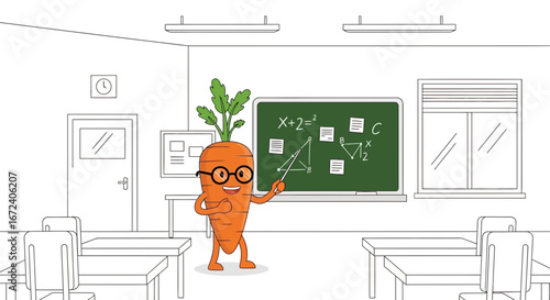 Animated Carrot Lecturer Explaining Educational Concepts In A Classroom Setting