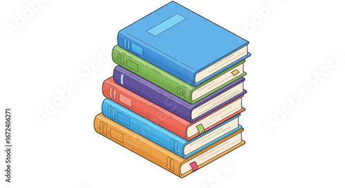 Stack of colorful books with bookmarks, perfect for reading, learning, and education on a white background