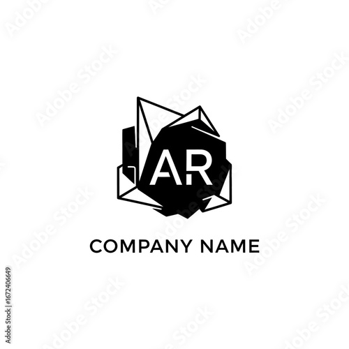 Modern AR logo design with geometric abstract shape and company name placeholder.