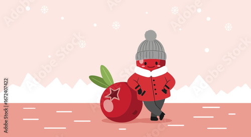 Animated Cranberry Character Enjoying Wintertime With Festive Holiday Decorations