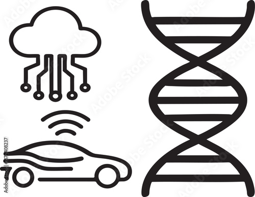 Connected Car Technology and Dna Helix Symbolizing Genetic Data